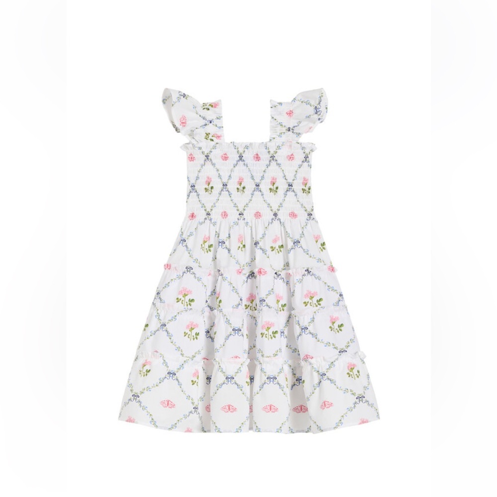 Hill House The Tiny Ellie Butterfly Trellis Print Nap Dress, White